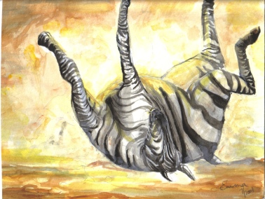 Zebra Rolling in Dirt, watercolor, 2004